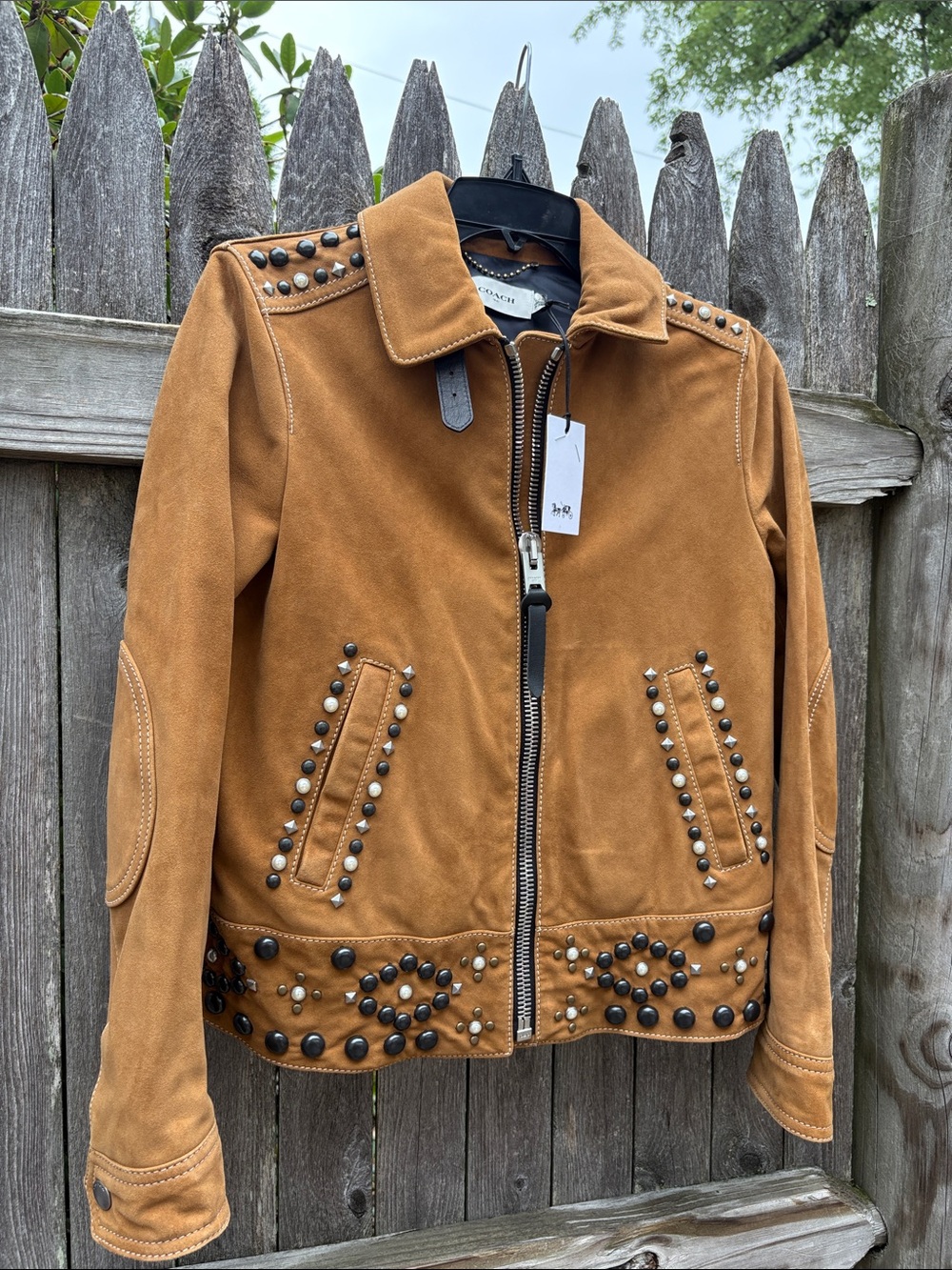 Coach size 2 lamb suede studded jacket with calf leather accents. NWT!!!